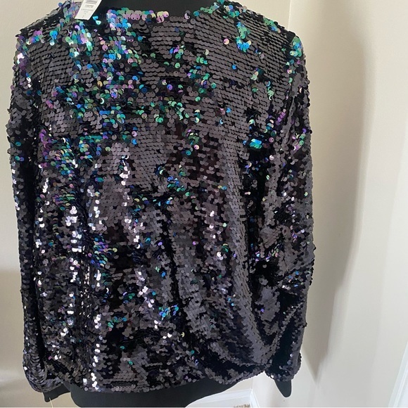 NWT Torrid Black Iridescent Sequin Bomber Jacket - Size 2 - Picture 5 of 7